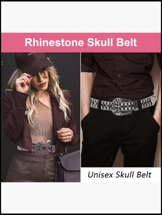 Rhinestone Skull Studded Belt Punk Western Eco-friendly Leather main image 5